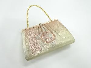 リサイクル　丸文に花模様織出し和装バッグ